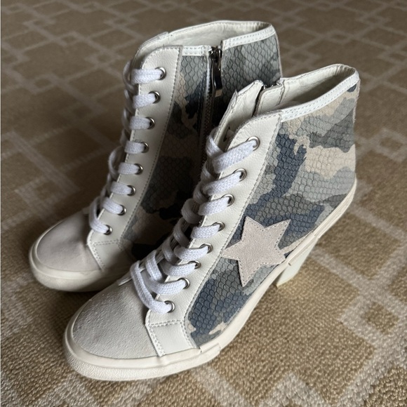 Havana Vintage Camo Star Heeled High Top Sneakers Gray White Lace-Up Shoes 9 - Picture 12 of 14